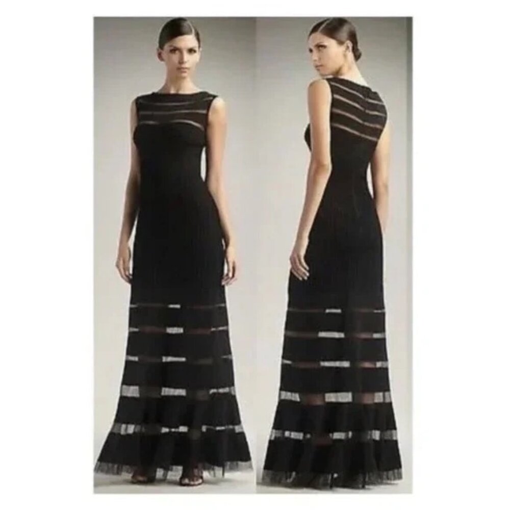 Tadashi Shoji Black Pintuck Jersey Sleeveless Gown - Picture 4 of 12